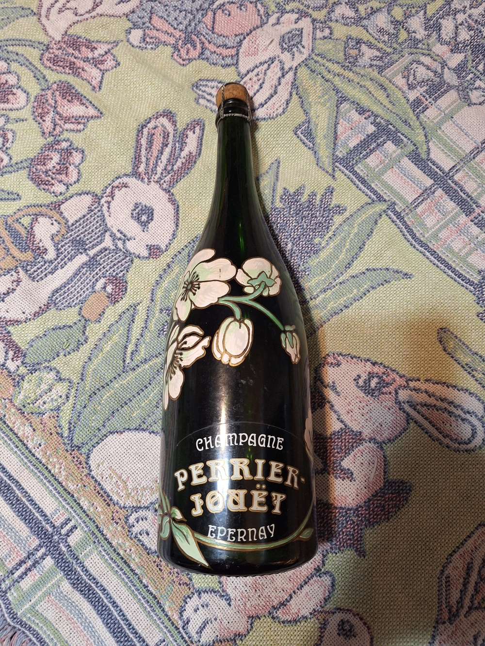 Black Floral Champagne Bottle Decorative Accent